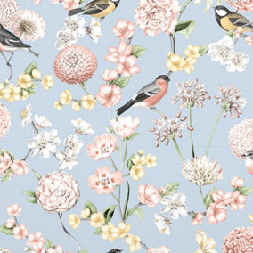 Debona Limoges Floral Birds Robin Flowers Nature Animals Wallpaper Feature Wall Blue Multi 5031
