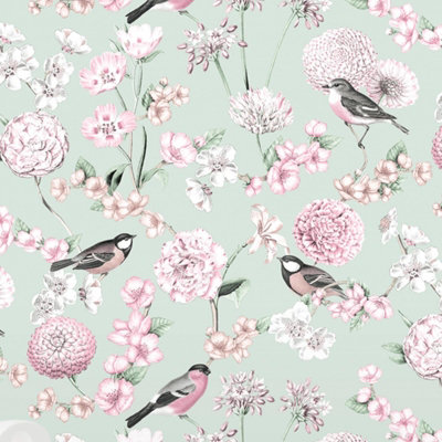 Debona Limoges Floral Birds Robin Flowers Nature Animals Wallpaper Feature Wall Green 5030