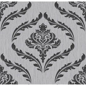 Debona Luxury Crystal Damask Black & Silver Wallpaper 9032