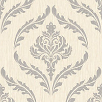 Debona Luxury Crystal Damask Ivory & Silver Wallpaper 9031