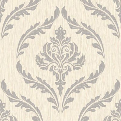 Debona Luxury Crystal Damask Ivory & Silver Wallpaper 9031 DIY at B&Q