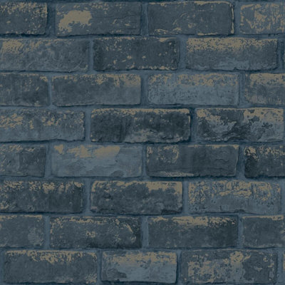 YongFoto 10x6.5ft Navy Blue Brick Wall Backdrop For