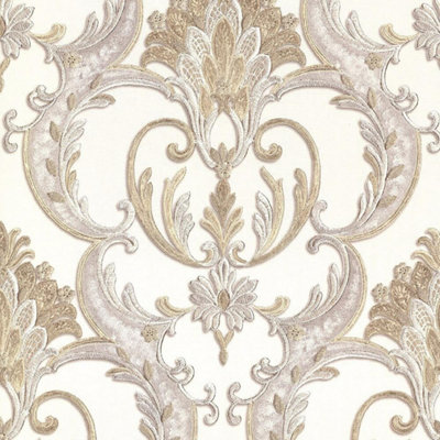 Debona Perla Heavyweight Damask Gold Textured Italian Glitter Wallpaper 9090