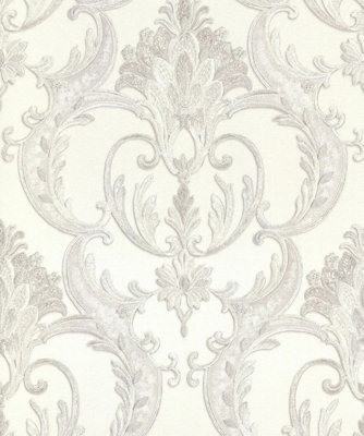 Debona Perla Heavyweight Damask Silver Textured Italian Glitter Wallpaper 9092