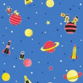 Debona Space Planets Rockets Kids & Boys Blue Spongeable Wallpaper 20006