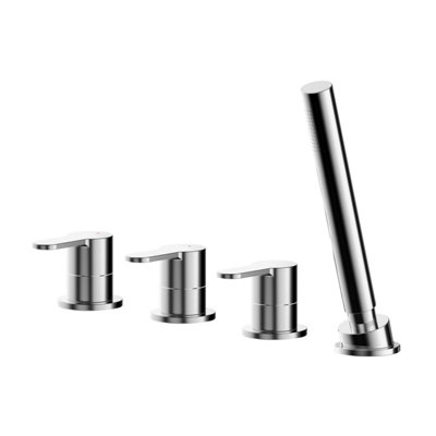 Deck Mount Round 4 Tap Hole Bath Shower Mixer Tap with Kit (No Spout) Chrome