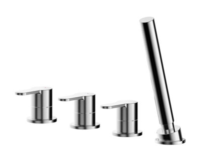 Deck Mount Round 4 Tap Hole Bath Shower Mixer Tap with Kit (No Spout) Chrome