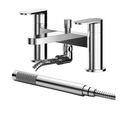 Deck Mount Round Bath Shower Mixer Tap with Shower Kit - Chrome