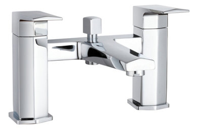 Deck Mount Square Bath Shower Mixer Tap with Kit - Chrome