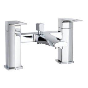 Deck Mount Square Bath Shower Mixer Tap with Kit - Chrome