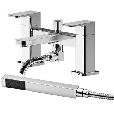 Deck Mount Square Bath Shower Mixer Tap with Shower Kit Chrome