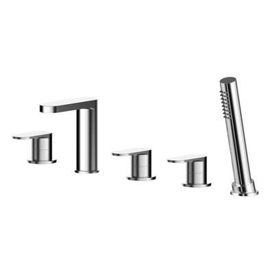 Deck Mounted Round 5 Tap Hole Bath Shower Mixer Tap with Shower Kit - Chrome Price Comparisons | Compare The Build