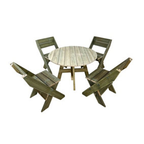DeckFusion wooden rounded picnic table and four chairs set (Natural, light green)