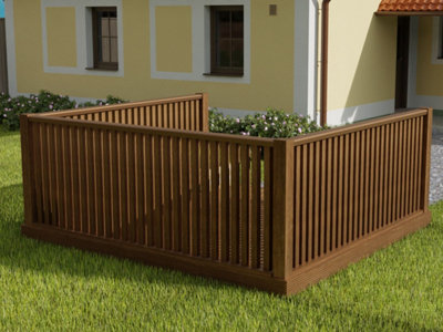 Decking kit with three side balustrade, (W) 3m x (L) 3m, Rustic brown finish
