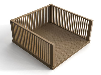 Decking kit with three side balustrade, (W) 4.2m x (L) 4.2m, Rustic brown finish