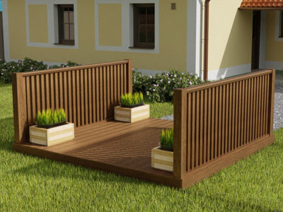 Decking kit with two side balustrade, (W) 2.4m x (L) 2.4m, Rustic brown finish