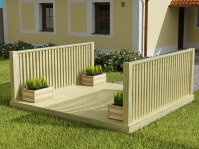 Decking kit with two side balustrade, (W) 2.4m x (L) 2.4m