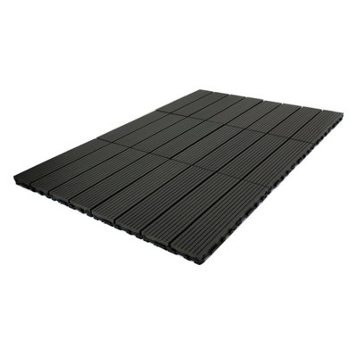 Decko Pack of 10 Black Composite Interlocking Tiles 30cm x 30cm