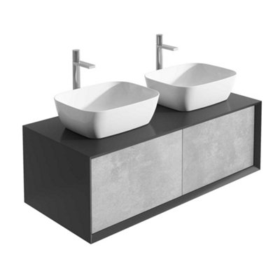 Declan Black & Concrete Wall Mounted Vanity Unit & Basin Set (W)1200mm (H)400mm