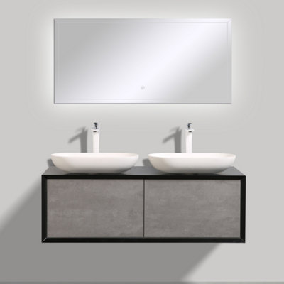 Declan Black & Concrete Wall Mounted Vanity Unit & Basin Set (W)1200mm (H)400mm