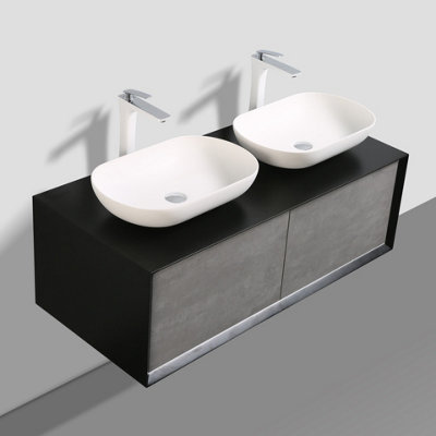 Declan Black & Concrete Wall Mounted Vanity Unit & Basin Set (W)1200mm (H)400mm