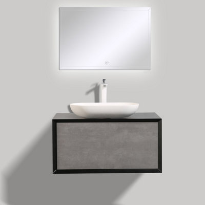 Declan Black & Concrete Wall Mounted Vanity Unit & Basin Set (W)800mm (H)400mm