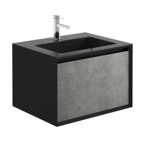 Declan Black & Concrete Wall Mounted Vanity Unit with Integrated Basin (W)600mm (H)400mm