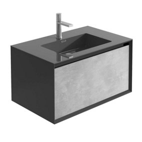 Declan Black & Concrete Wall Mounted Vanity Unit with Integrated Basin (W)750mm (H)400mm