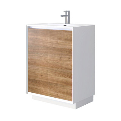 Declan White & Oak Floor Standing Vanity Unit with White Basin Set (W)750mm (H)850mm