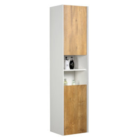 Declan White & Oak Wall Hung Bathroom Tall Storage Unit (H)1700mm (W)400mm