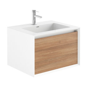 Declan White & Oak Wall Mounted Vanity Unit with Integrated Basin (W)600mm (H)400mm