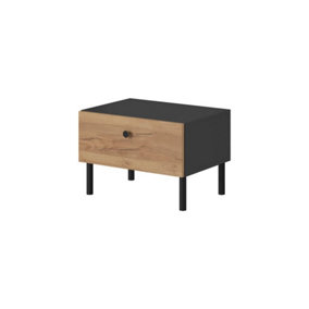 Deco Bedside Cabinets Set of 2- Oak Golden & Anthracite with Chic Black Legs - H380mm W560mm D400mm