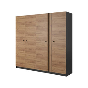 Deco Contemporary 4 Hinged Door Wardrobe 10 Shelves 1 Rail Golden Oak Effect (H)2090mm (W)2200mm (D)540mm