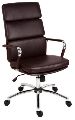 Deco Executive Chair in Brown faux leather with chrome arms and base