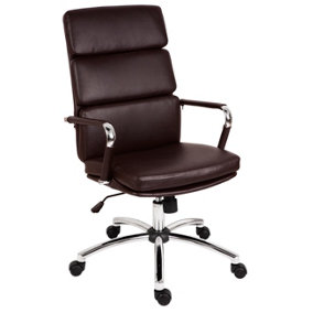 Deco Executive Chair in Brown faux leather with chrome arms and base
