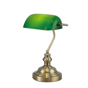 Deco Morgan Bankers Lamp Table Desk Lamp Antique Brass Green Glass Shade