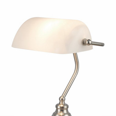 Deco Morgan Bankers Lamp Table Desk Lamp Satin Nickel White Glass Shade - 5