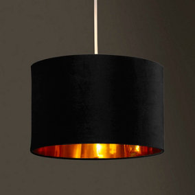 Deco Velvet Ceiling Pendant or Lamp shade in Black with Gold inner metallic lining