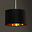 Deco Velvet Ceiling Pendant or Lamp shade in Black with Gold inner metallic lining