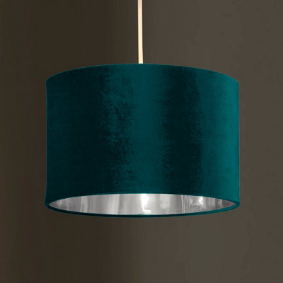 Deco Velvet Ceiling Pendant or Lamp shade in Teal with Silver inner metallic lining