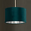 Deco Velvet Ceiling Pendant or Lamp shade in Teal with Silver inner metallic lining