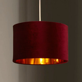 Deco Velvet Ceiling Pendant or Lamp shade in Wine with Gold inner metallic lining