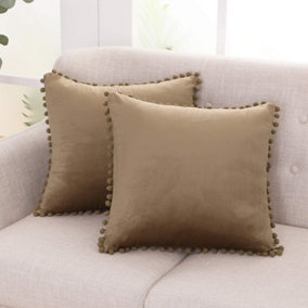Deconovo 2 Pack Pom Pom Crushed Velvet Cushion Covers with Invisible Zipper 45 x 45 cm Pure White
