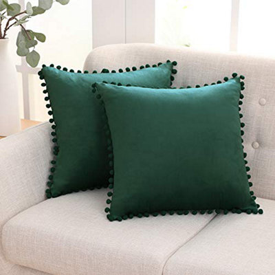 Deconovo Pack Pom Pom Large Crushed Velvet Cushion Covers with