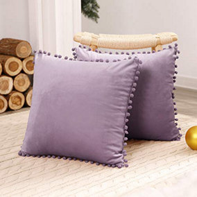 Deconovo 2 Pack Poms Large Crushed Velvet Cushion Covers with Invisible Zipper 55cm x 55cm Light Purple