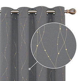Deconovo 63 Inch Curtains Gold Dotted Line Foil Printed Curtains Eyelet Blackout Curtains for Nursery 52x63 Inch Light Grey 1 Pair