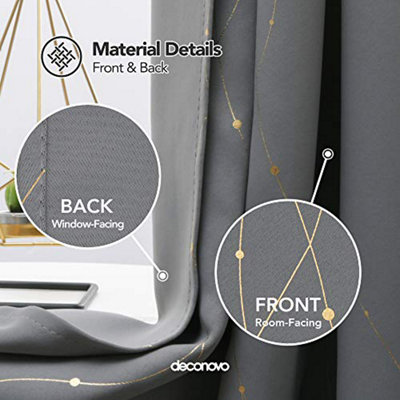 Deconovo 63 Inch Curtains Gold Dotted Line Foil Printed Curtains Eyelet Blackout Curtains for Nursery 52x63 Inch Light Grey 1 Pair