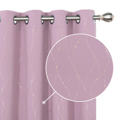 Deconovo Bedroom Curtains, Blackout Eyelet Curtains, Gold Dotted Line Foil Printed Curtains, 55x96 Inch(WxL), Light Pink, 2 Panels