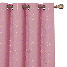 Deconovo Blackout Curtains, Energy Saving Eyelet Curtains, Gold Diamond Printed Curtains for Bedroom, 52 x 84 Inch, Pink, One Pair