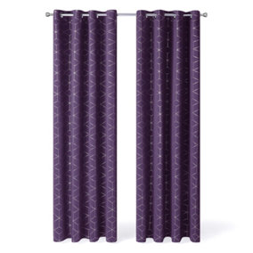 Deconovo Blackout Curtains, Eyelet Curtains, Diamond Foil Printed Thermal Insulated Curtains W52 x L84 Inch, Purple Grape, 1 Pair